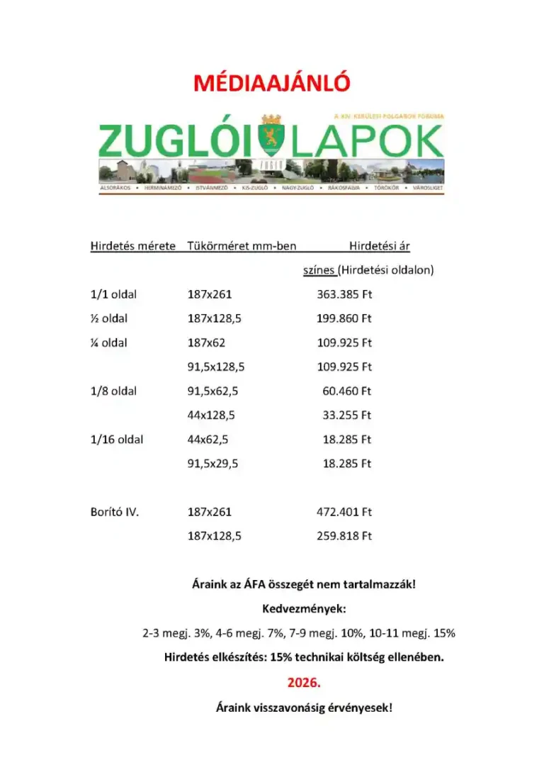 Zuglói Lapok médiaajánló