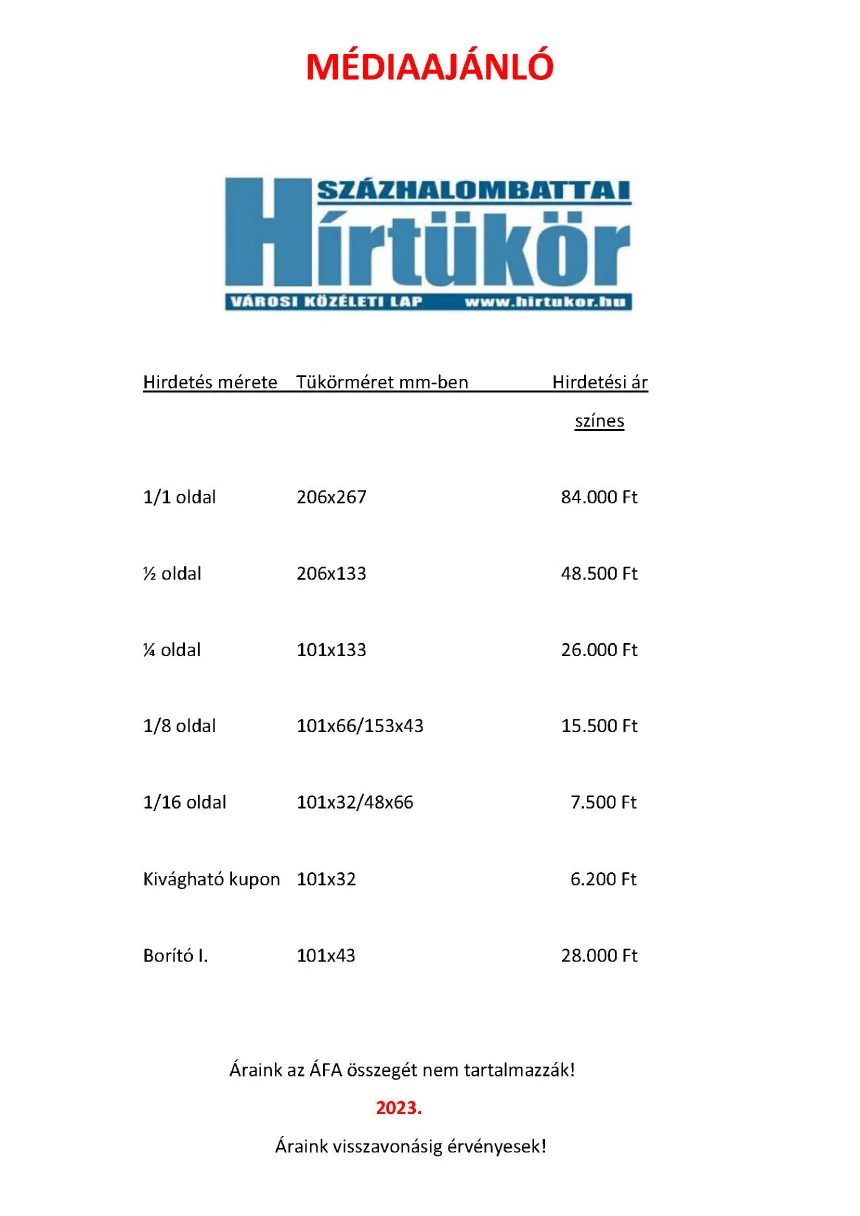 Százhalombattai Hírtükör médiaajánló 1
