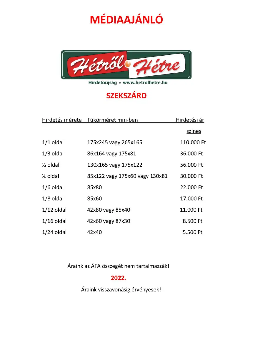 Hétről-Hétre Szekszárd médiaajánló 1