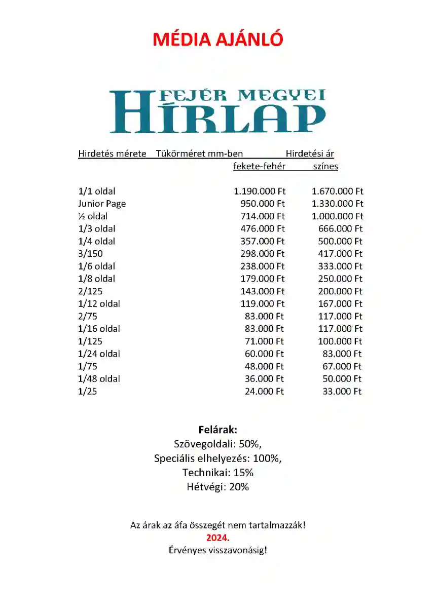 Fejér Megyei Hírlap médiaajánló 1