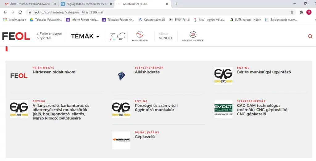 Fejér Napló Vas Zala álláshirdetés online 3