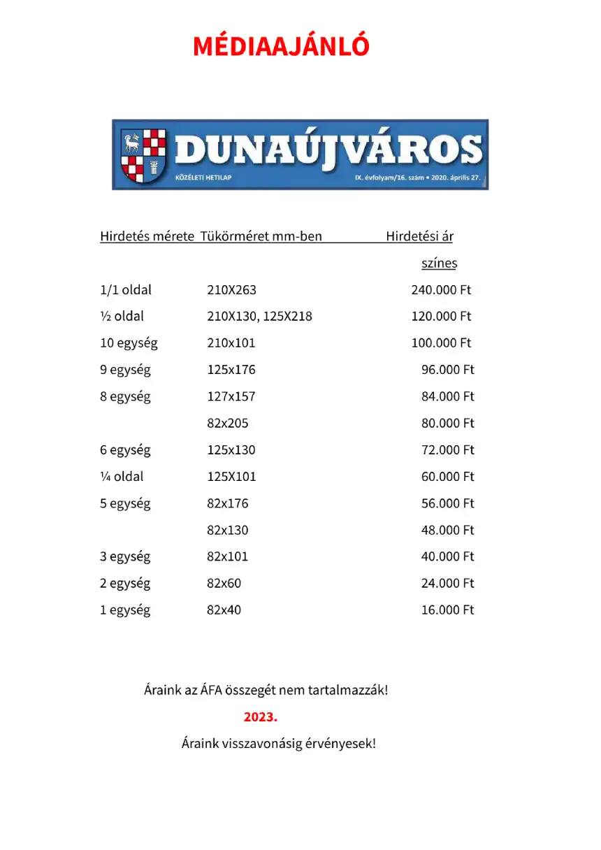 Dunaújvárosi Közéleti Hetilap médiaajánló 1