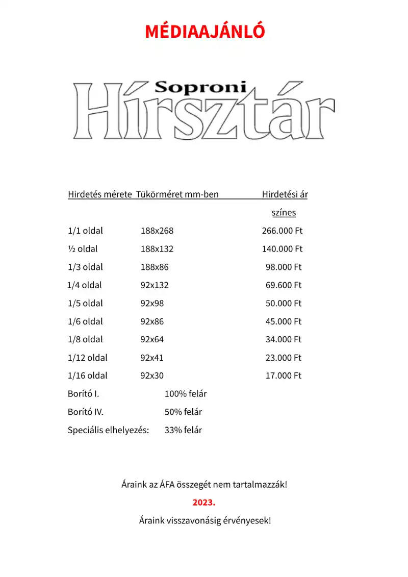 Soproni Hírsztár médiaajánló 16