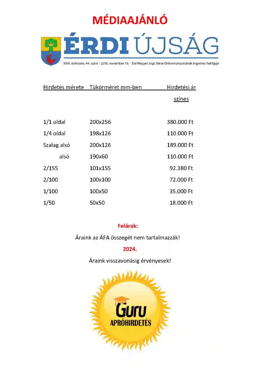 Érdi Újság médiaajánló 1