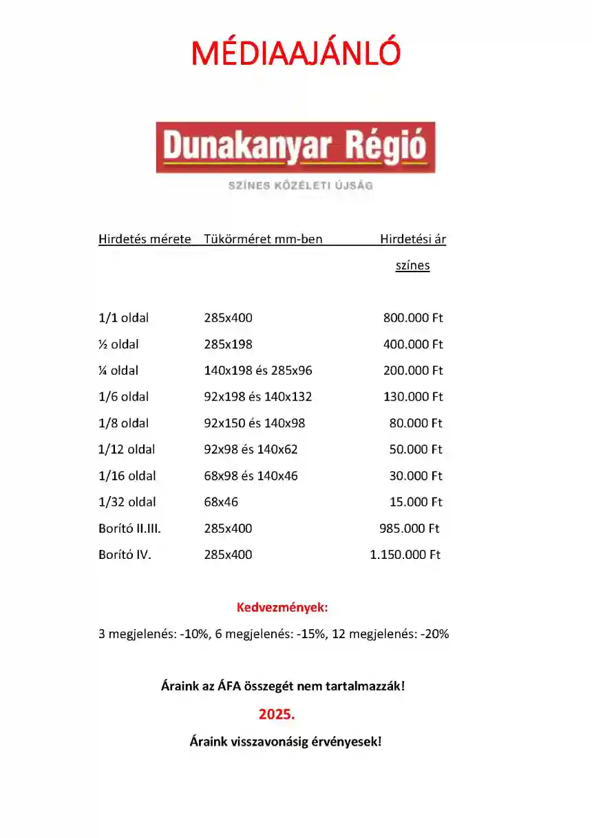 Dunakanyar Régió médiaajánlat 1