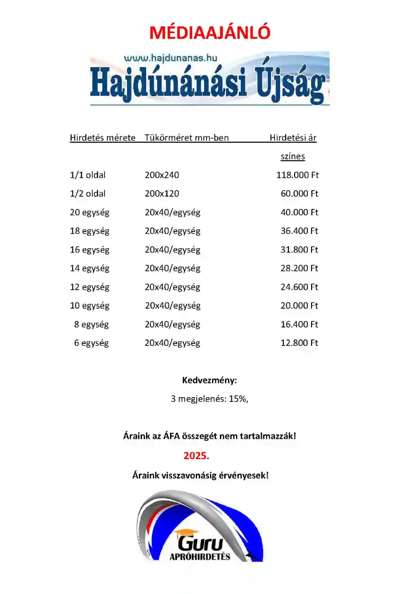 Hajdúnánási Újság médiaajánló 14 Hajdúnánási Újság médiaajánló 3