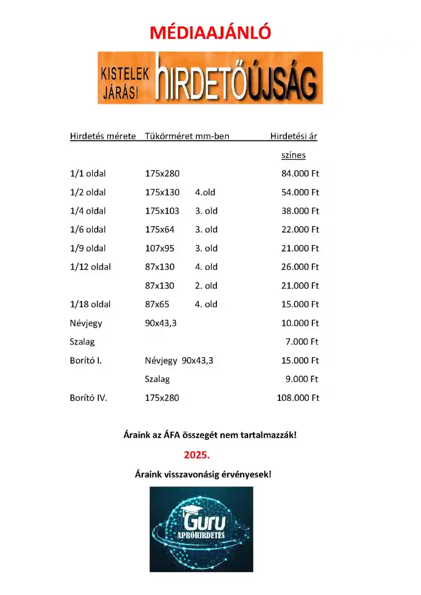 Kistelek Járási Hirdető Újság médiaajánló 4 Kistelek Járási Hirdető Újság médiaajánló 1
