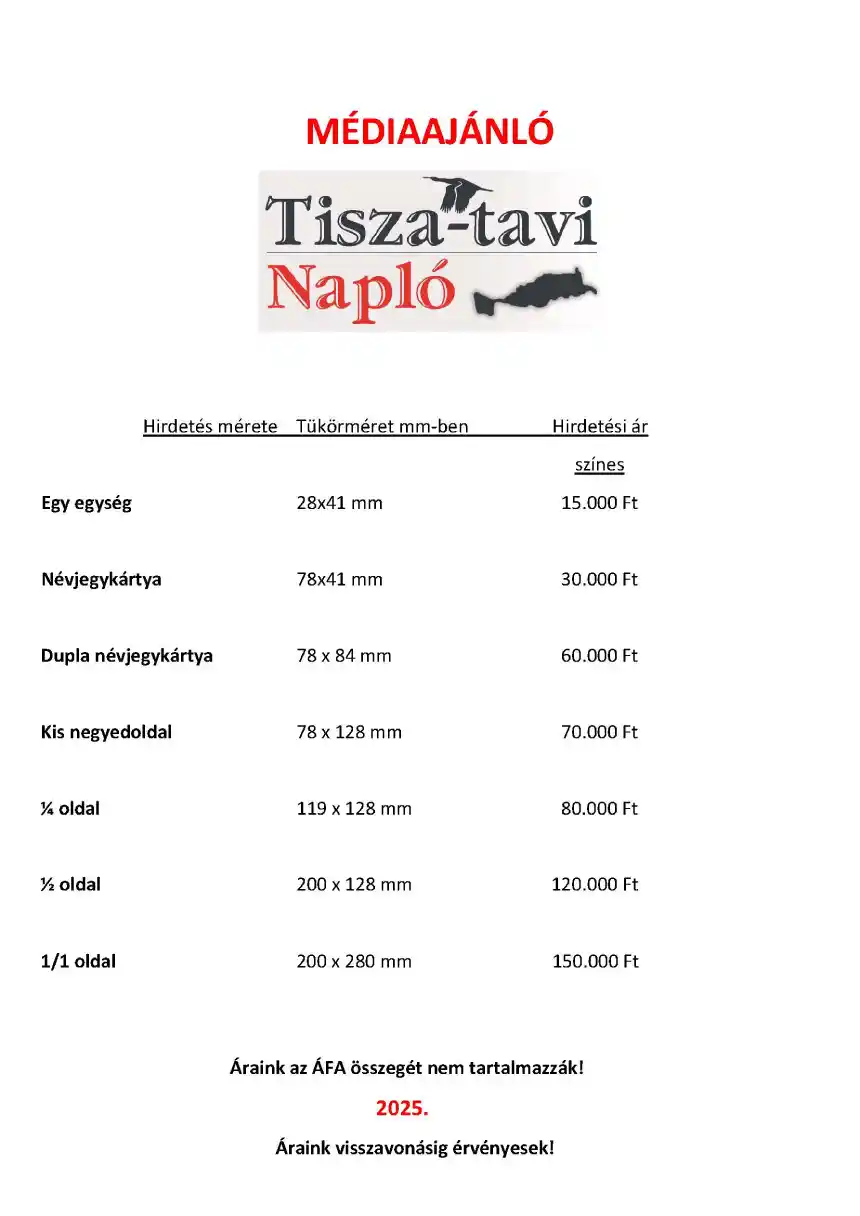 Tisza-tavi Napló médiaajánló 1