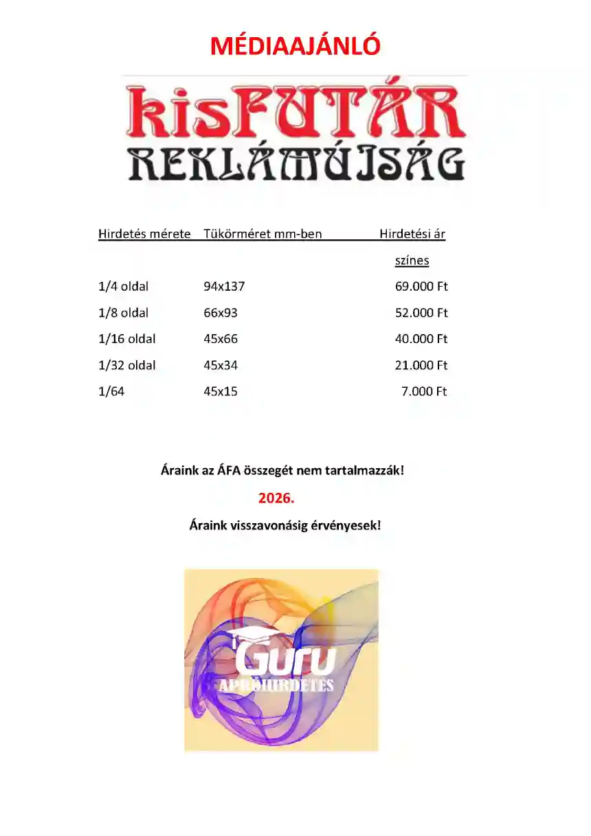 kisFutár Reklámújság médiaajánló