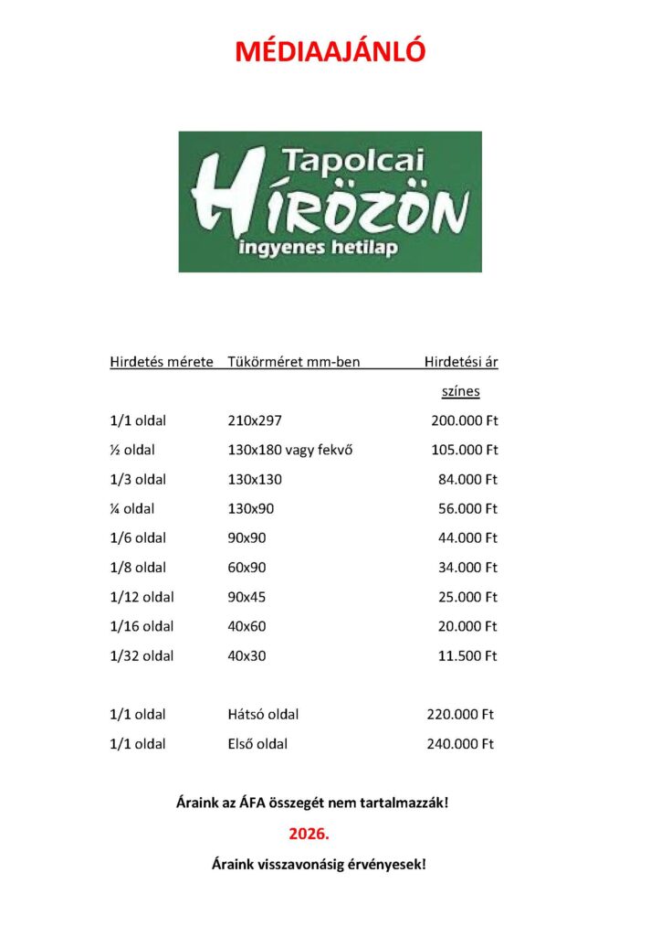 Tapolcai Hírözön médiaajánló 1