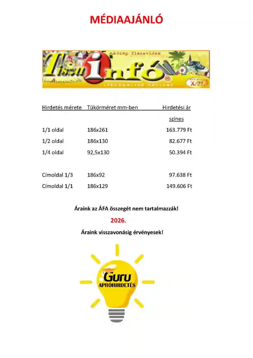 Tisza Infó médiaajánló
