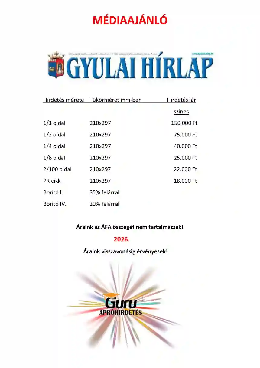 Gyulai Hírlap médiaajánló 2 Gyulai Hírlap médiaajánló