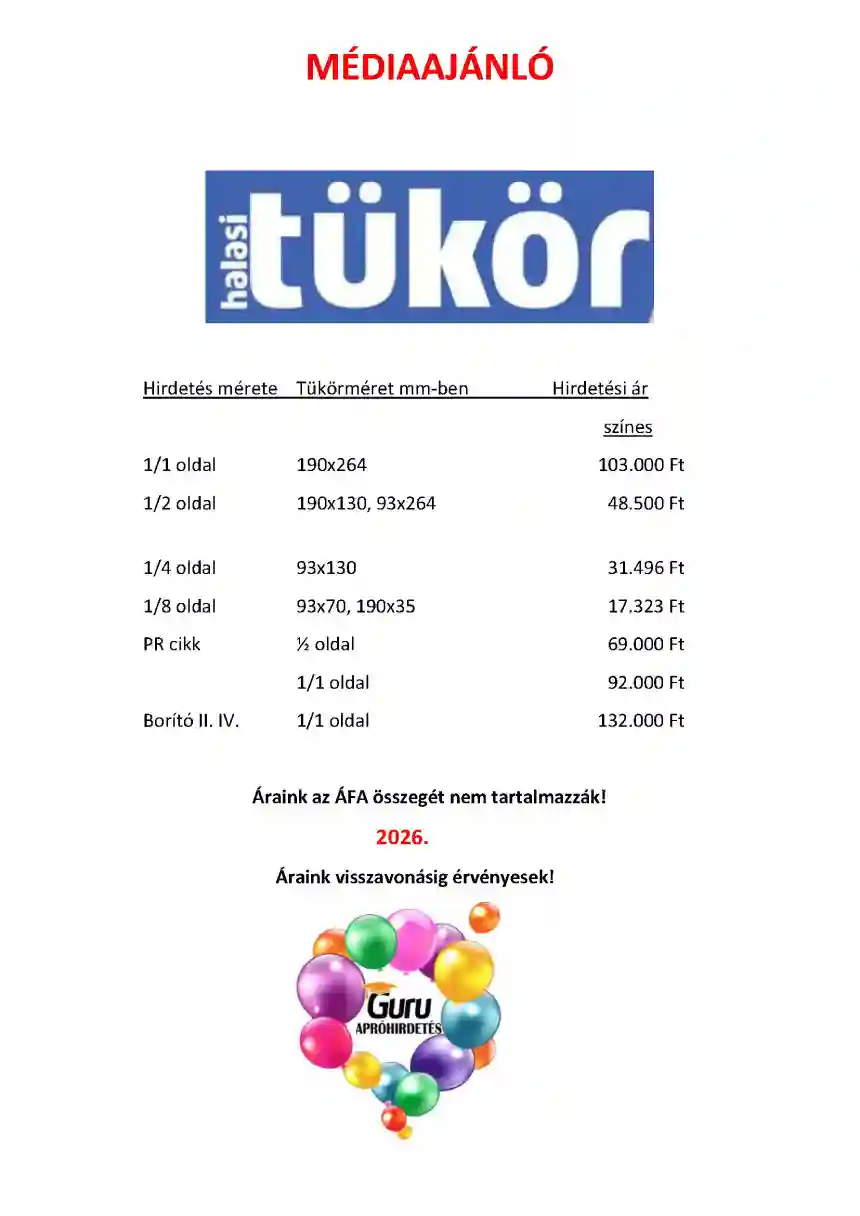 Halasi Tükör médiaajánló
