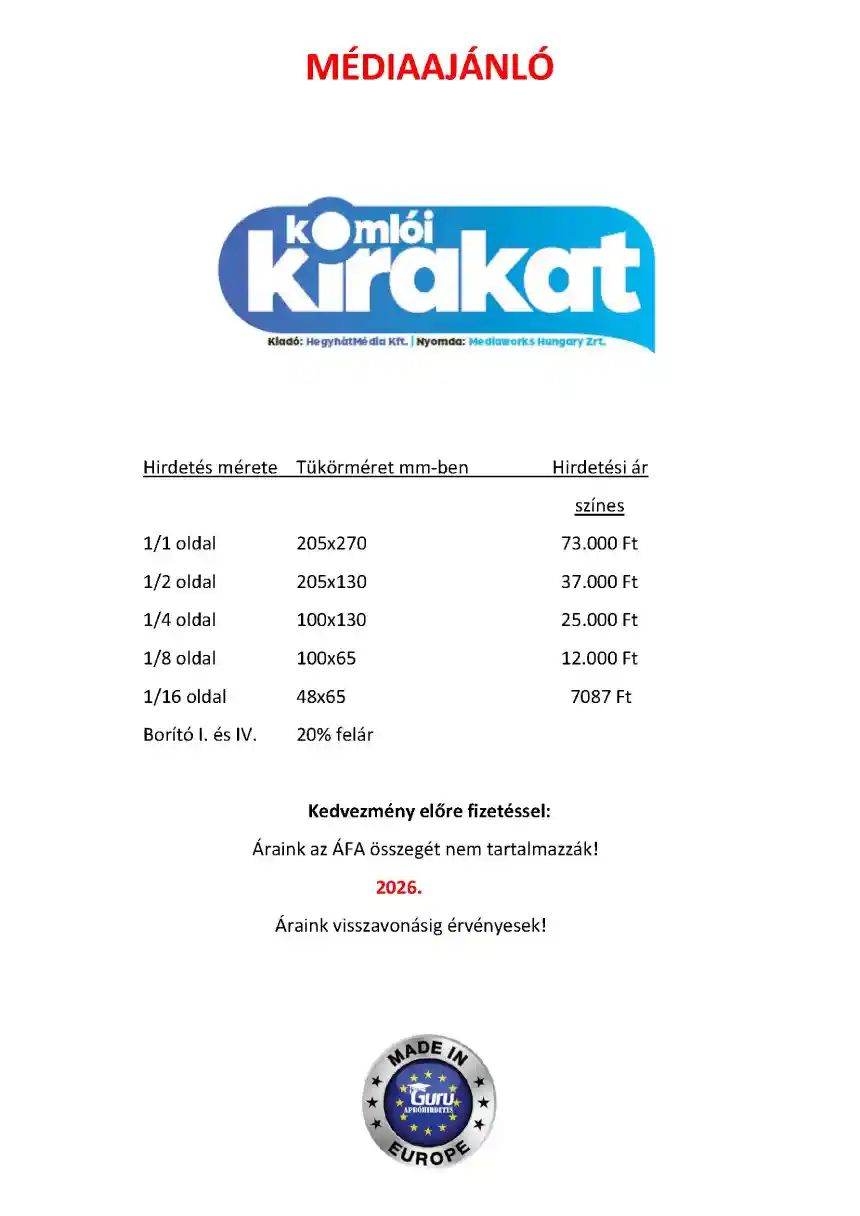 Komlói Kirakat médiaajánló