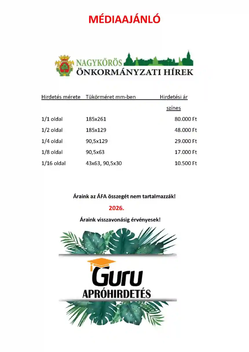 Nagykőrös Önkormányzati Hírek médiaajánló 2 Nagykőrös Önkormányzati Hírek médiaajánló