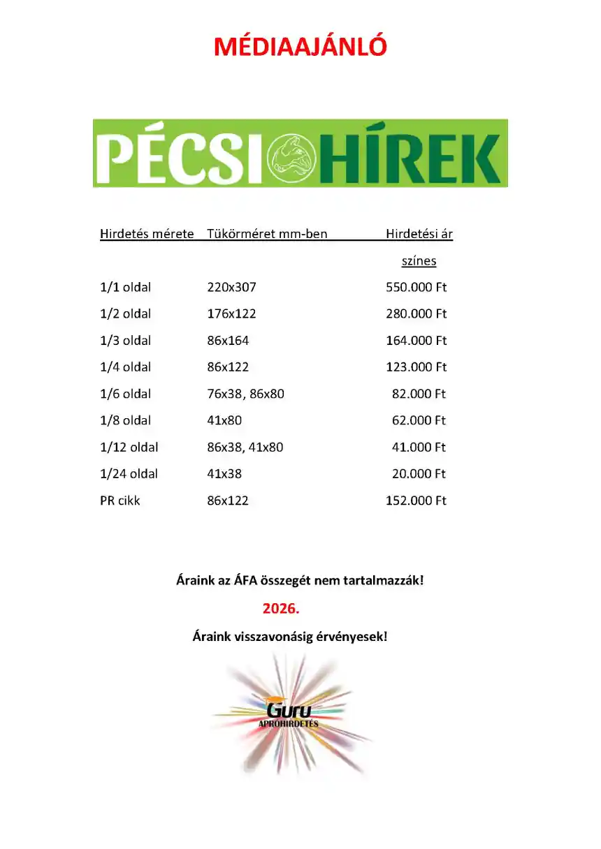 Pécsi Hírek médiaajánló