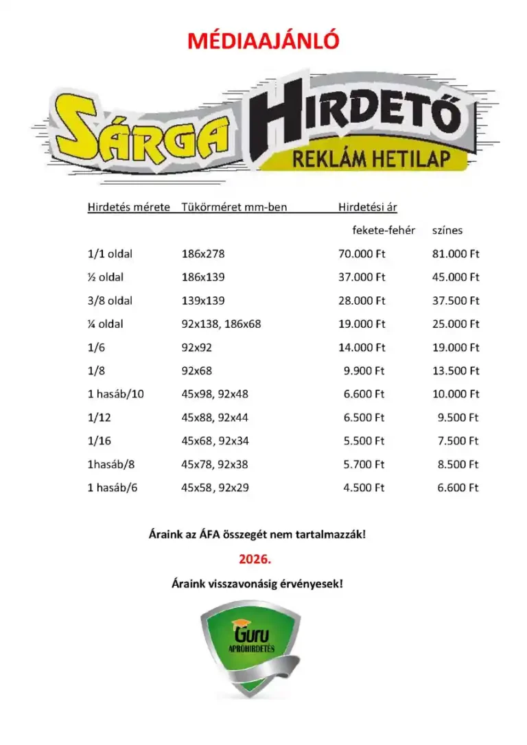 Sárga Hirdető médiaajánló 11 Sárga Hirdető médiaajánló