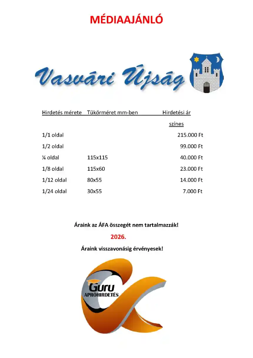Vasvári Újság médiaajánló 4 Vasvári Újság médiaajánló