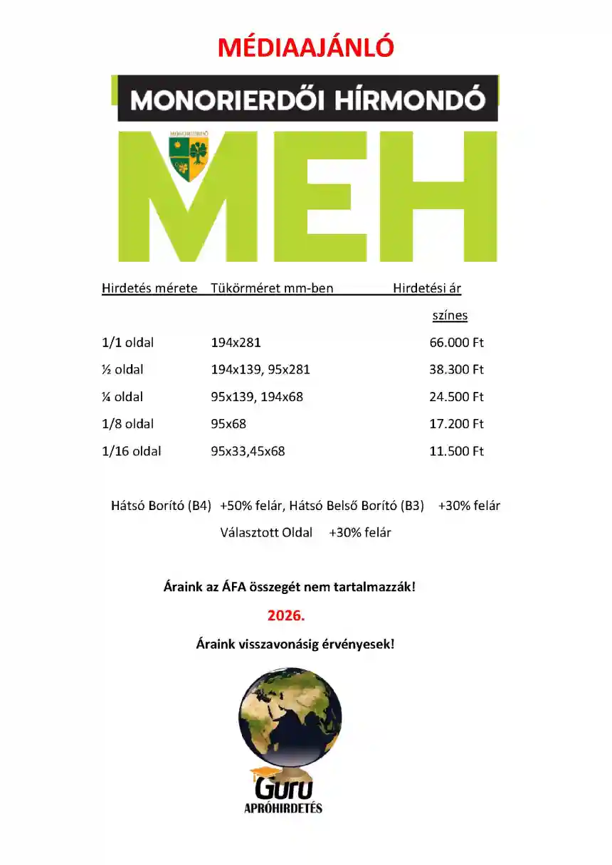 Monorierdői Hírmondó médiaajánló
